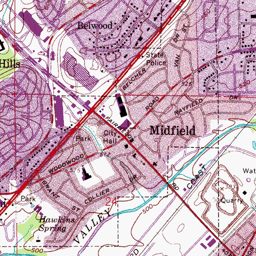 Topographic Map of Midfield Park Shopping Center, AL