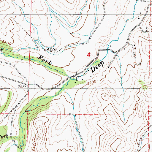 Topographic Map of North Fork Deep Creek, UT