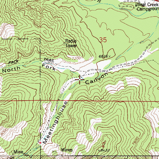 Topographic Map of North Fork Meetinghouse Canyon, UT