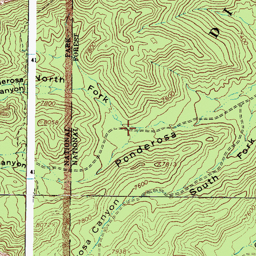 Topographic Map of North Fork Ponderosa Canyon, UT
