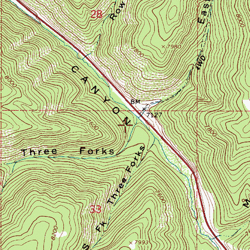 Topographic Map of North Fork Three Forks, UT