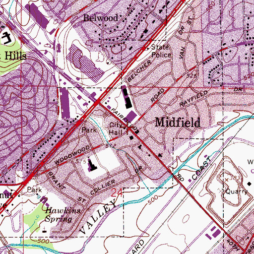 Topographic Map of Midfield City Hall, AL