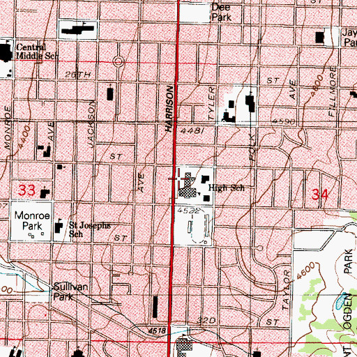 Topographic Map of Ogden High School, UT