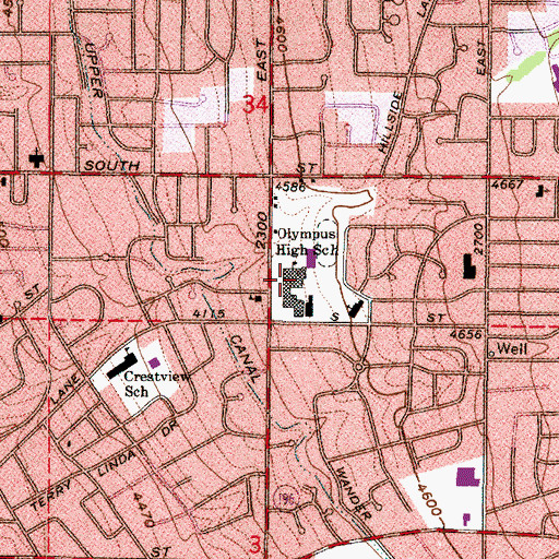 Topographic Map of Olympus High School, UT