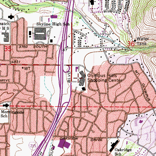 Topographic Map of Olympus Hills Shopping Center, UT
