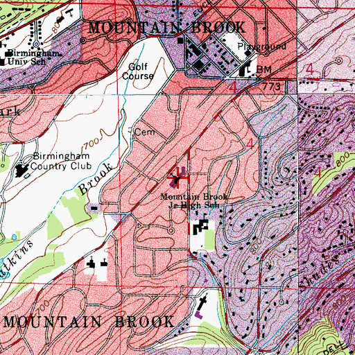 Topographic Map of Mountain Brook Baptist Church, AL