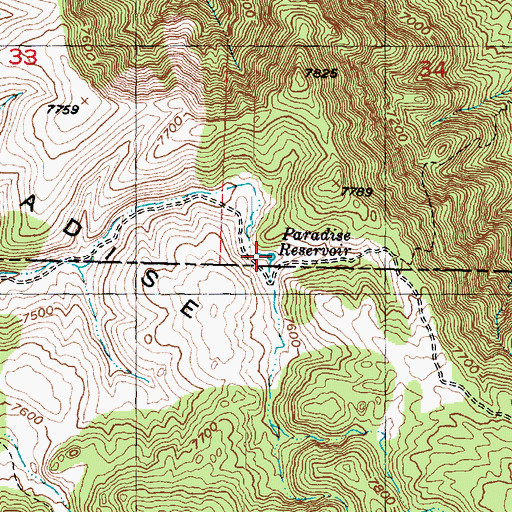 Topographic Map of Paradise Reservoir, UT
