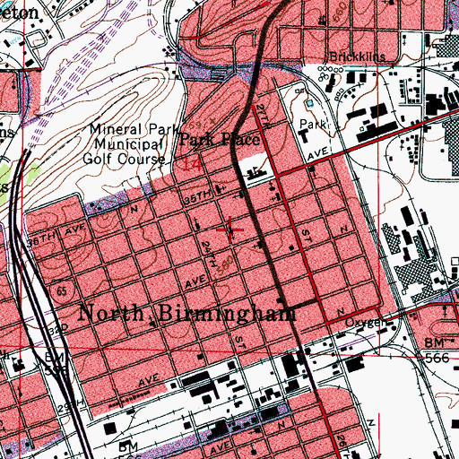 Topographic Map of North Birmingham Church of Christ, AL