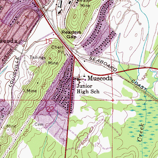 Topographic Map of Muscoda Junior High School, AL