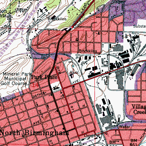 Topographic Map of North Birmingham Park, AL
