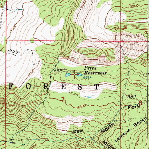 Topographic Map of Petes Reservoir, UT