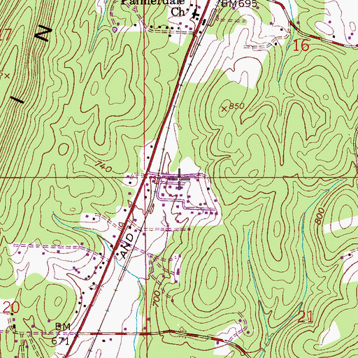 Topographic Map of Old Fashion Church, AL
