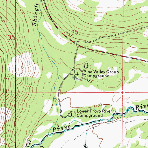Topographic Map of Pine Valley Group Campground, UT