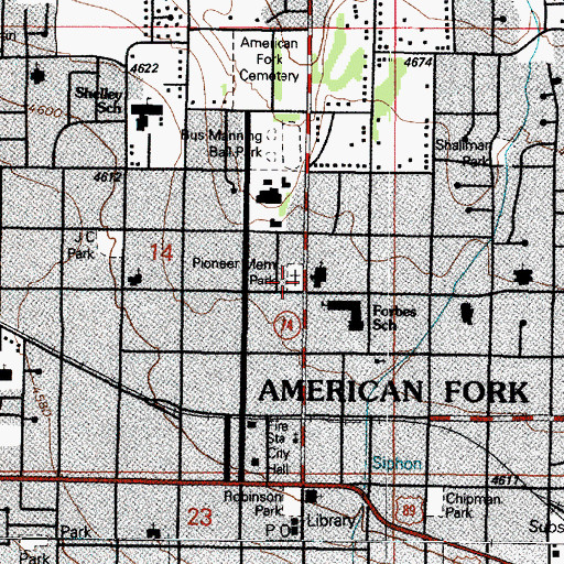 Topographic Map of Pioneer Memorial Cemetery, UT