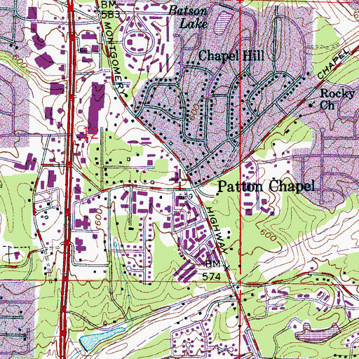Topographic Map of Pattons Chapel Elementary School, AL