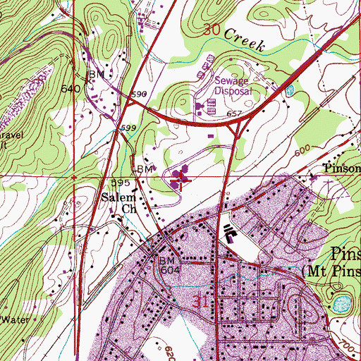 Topographic Map of Pinson Community School, AL