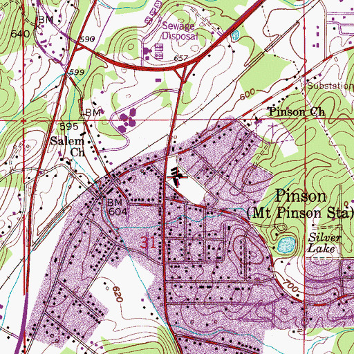 Topographic Map of Pinson Elementary School, AL