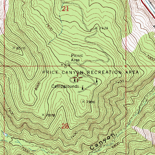 Topographic Map of Price Canyon Recreation Area, UT