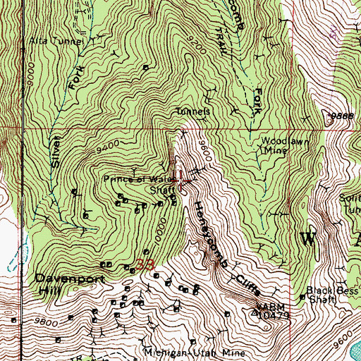 Topographic Map of Prince of Wales Shaft, UT
