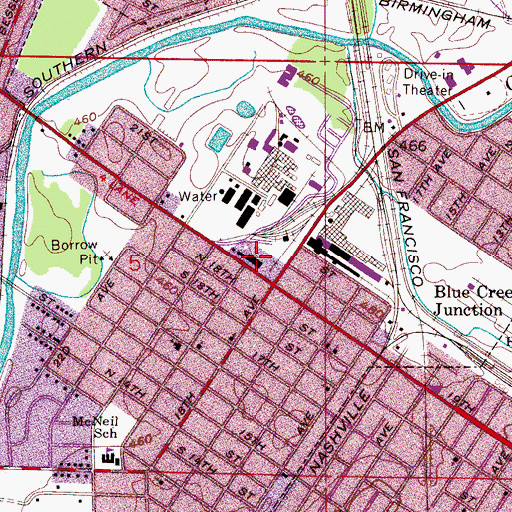 Topographic Map of Pipe Shop Elementary School (historical), AL