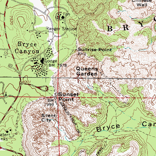 Topographic Map of Queens Garden, UT