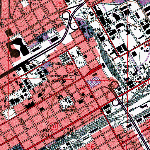 Topographic Map of Powell Elementary School (historical), AL