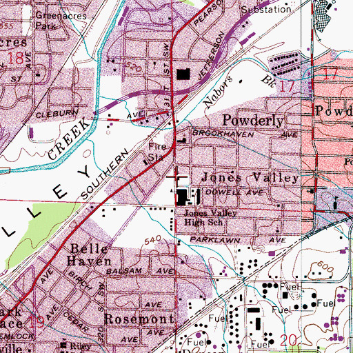 Topographic Map of Powderly Baptist Church, AL