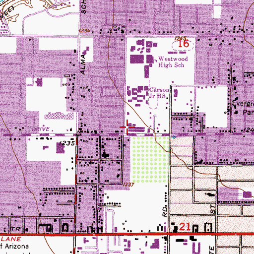 Topographic Map of Emerson Elementary School, AZ