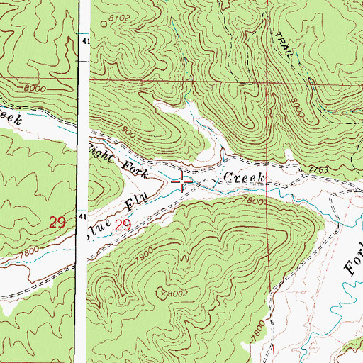 Topographic Map of Right Fork Blue Fly Creek, UT