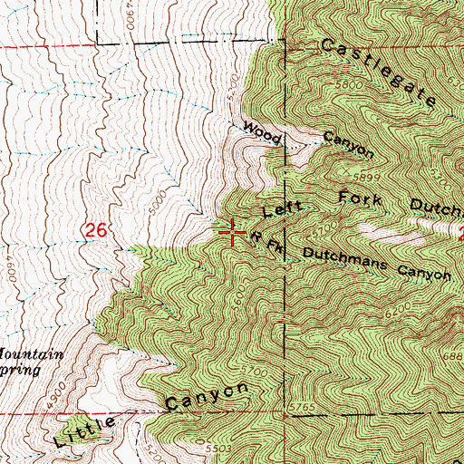 Topographic Map of Right Fork Dutchmans Canyon, UT