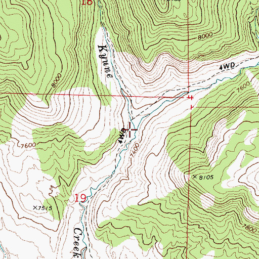 Topographic Map of Right Fork Kyune Creek, UT
