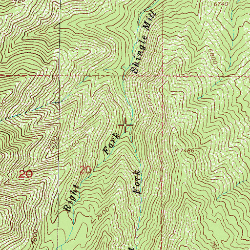 Topographic Map of Right Fork Shingle Mill Creek, UT