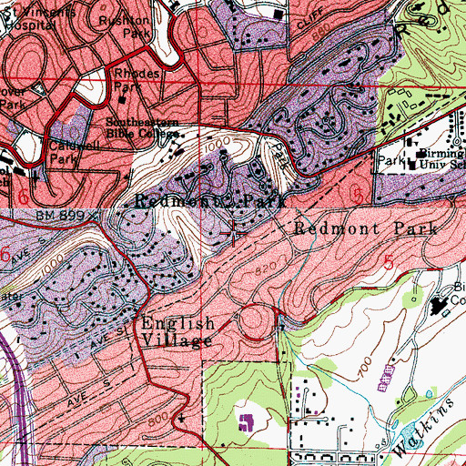 Topographic Map of Red Mountain Gap, AL