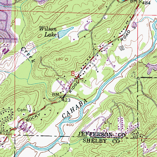 Topographic Map of Rocky Ridge Manor, AL