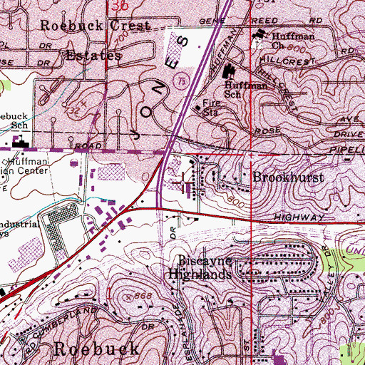 Topographic Map of Roebuck Plaza Shopping Center, AL