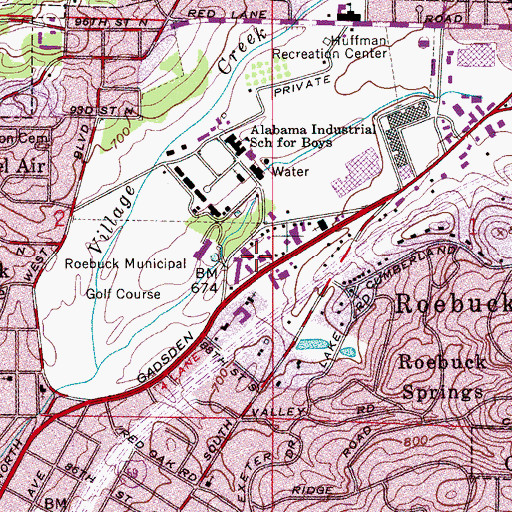 Topographic Map of Roebuck Recreation Center, AL