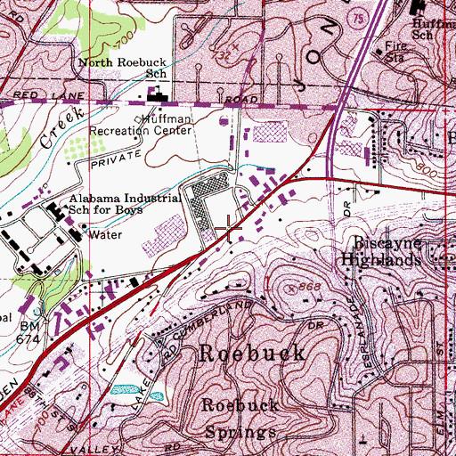Topographic Map of Roebuck Shopping City Shopping Center, AL