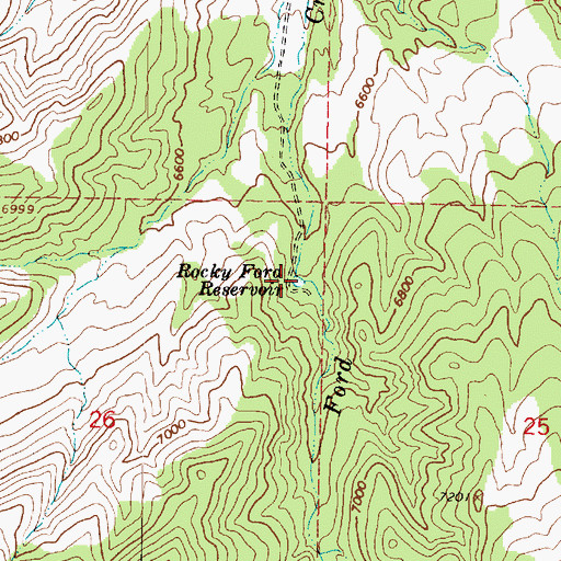Topographic Map of Rocky Ford Reservoir, UT