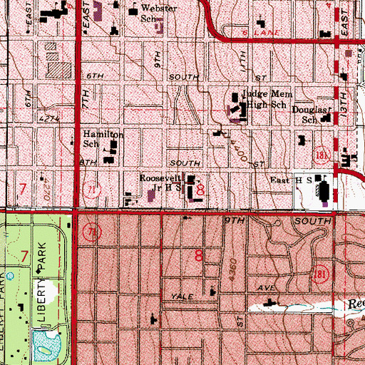 Topographic Map of Roosevelt Junior High School, UT