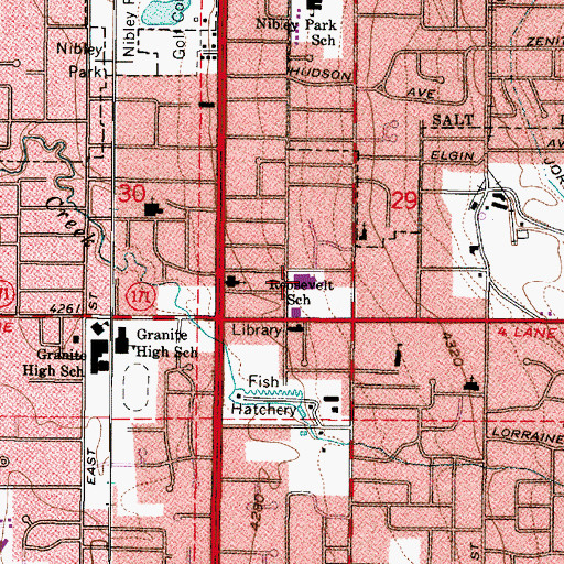 Topographic Map of Roosevelt Elementary School, UT