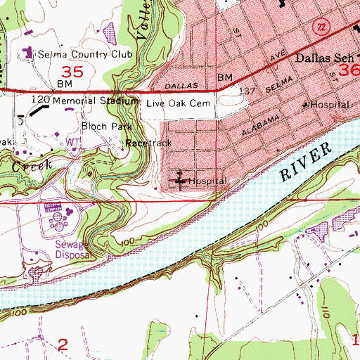 Topographic Map of Alabama Baptist Hospital, AL