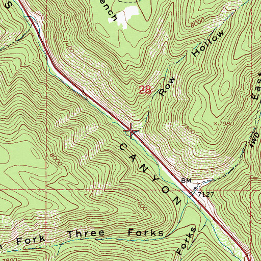 Topographic Map of Row Hollow, UT