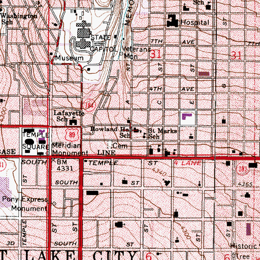 Topographic Map of Rowland Hall School, UT