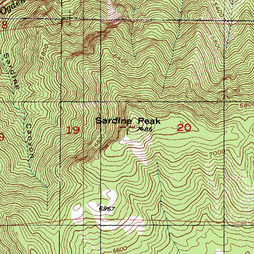 Topographic Map of Sardine Peak, UT