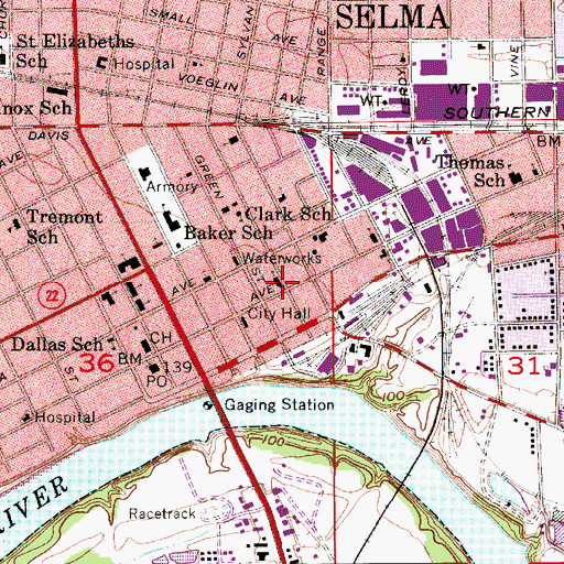 Topographic Map of Central Baptist Church, AL