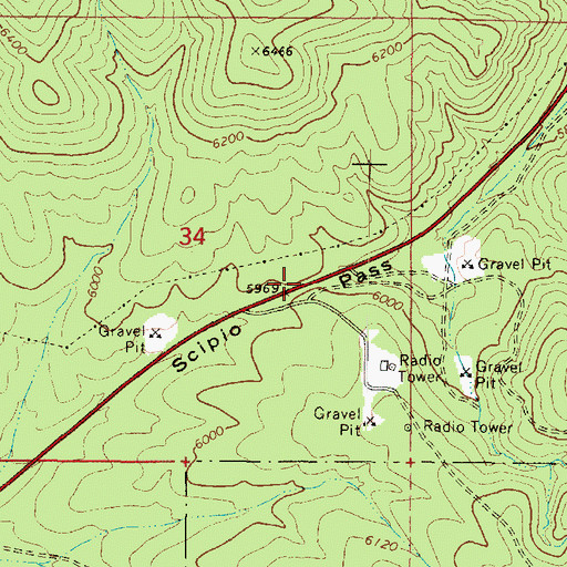 Topographic Map of Scipio Pass, UT