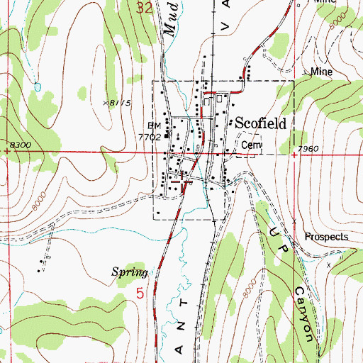 Topographic Map of Scofield, UT