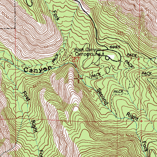 Topographic Map of Second Right Fork Rock Canyon, UT