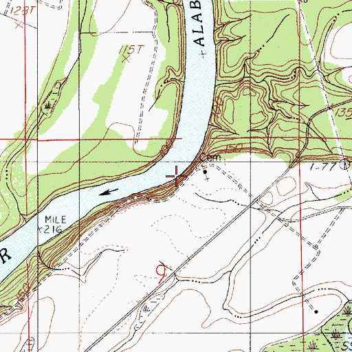 Topographic Map of Cunningham Bluff, AL
