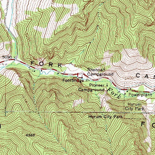 Topographic Map of Shenoah Campground, UT